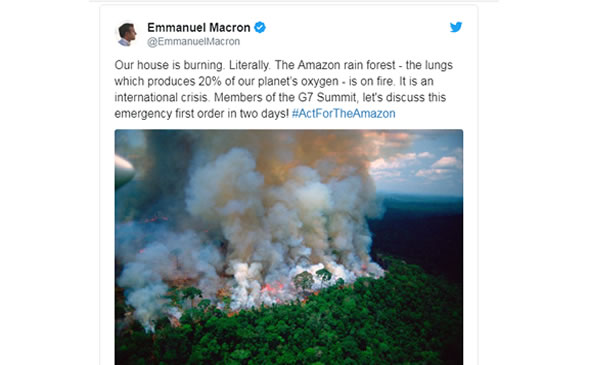 “Nuestra casa se quema”: Macron dice que los incendios en la Amazonía son un “crisis internacional”