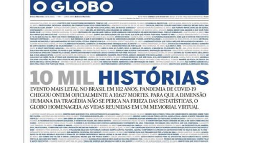 Coronavirus en Brasil: la impactante tapa de O Globo por los 10 mil muertos