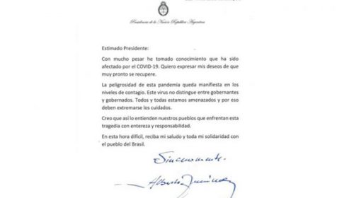 “Sinceramente”, el saludo de Alberto a Bolsonaro, tras su positivo de coronavirus