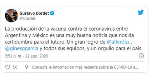 Bordet: “La producción de la vacuna nos da certidumbre para el futuro”