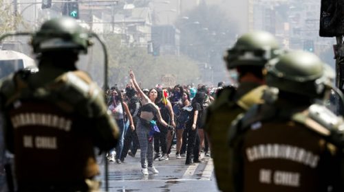 Disturbios y represión en la manifestación por el 8M en la capital de Chile Disturbios y represión en la manifestación por el 8M en la capital de Chile