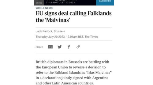 El gobierno británico le reprochó a la Unión Europea haberse referido a Malvinas con ese nombre