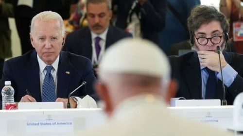 Milei en el G7: distendido recibimiento de Georgia Meloni y saludo con Joe Biden