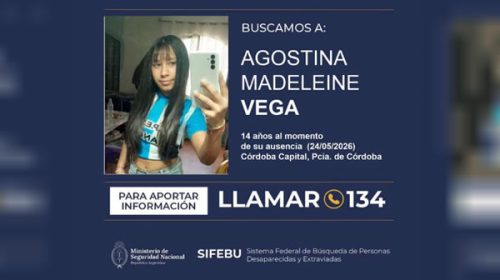 Activan Alerta Sofía para dar con el paradero de Agostina Vega en Córdoba